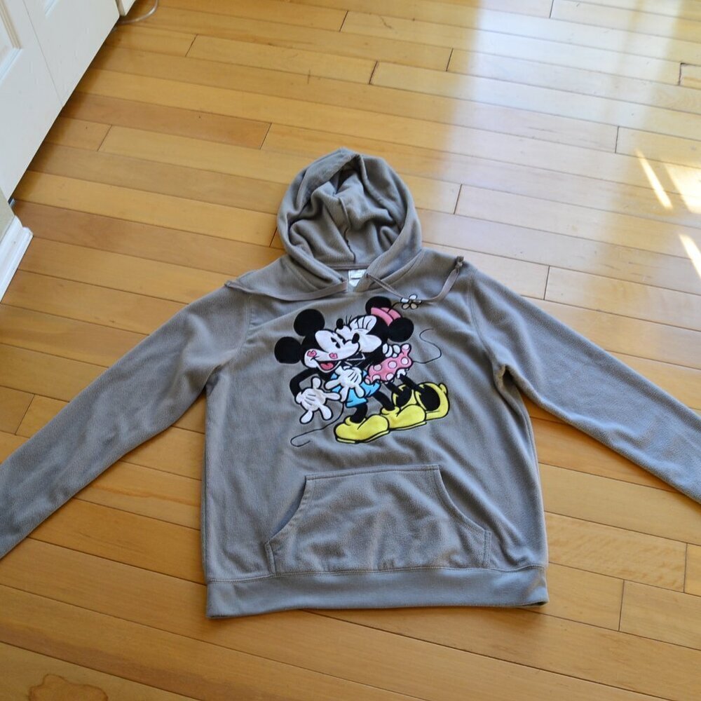 Disney Mickey & Minnie Kissing Pull Over Hoodie Women's Gray Size XL